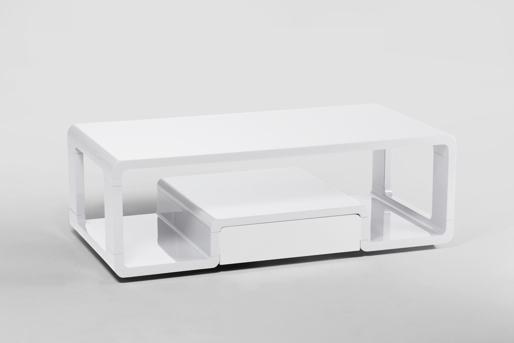 LOOF 01 coffee table highgloss white Drawer HGL white 120 x 60, H 40 cm
